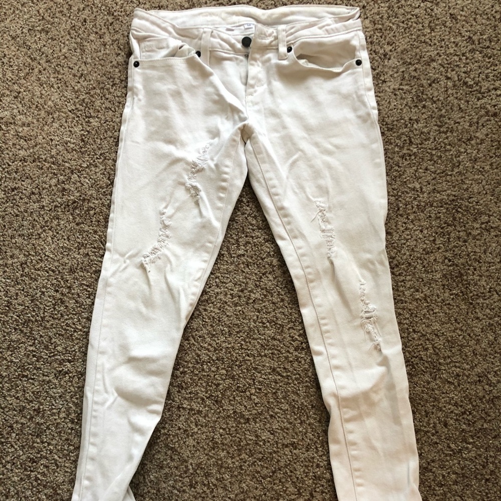 Distressed RVCA white jeans